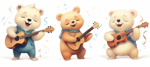 il y a trois ours qui jouent de la musique ensemble IA générative