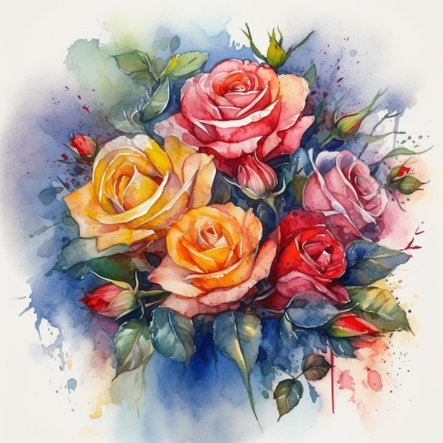 Il y a trois roses qui sont peintes à l'aquarelle sur un fond blanc.