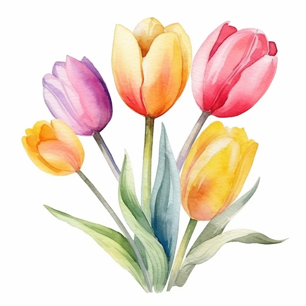 Photo il y a trois tulipes de couleurs différentes sur un fond blanc.