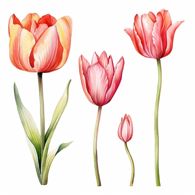 Il y a trois types différents de fleurs qui sont peintes en aquarelle générative ai
