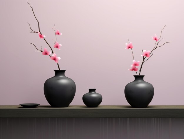 Il y a trois vases avec des fleurs en eux sur une étagère ai générative