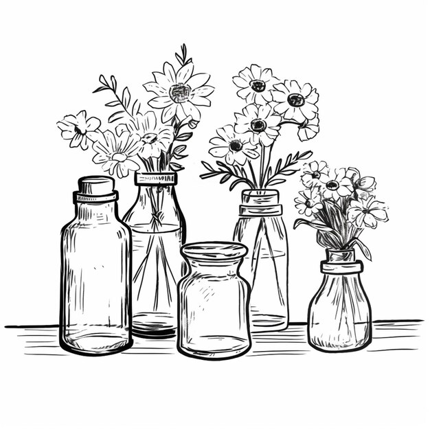 Photo il y a trois vases avec des fleurs sur une table.