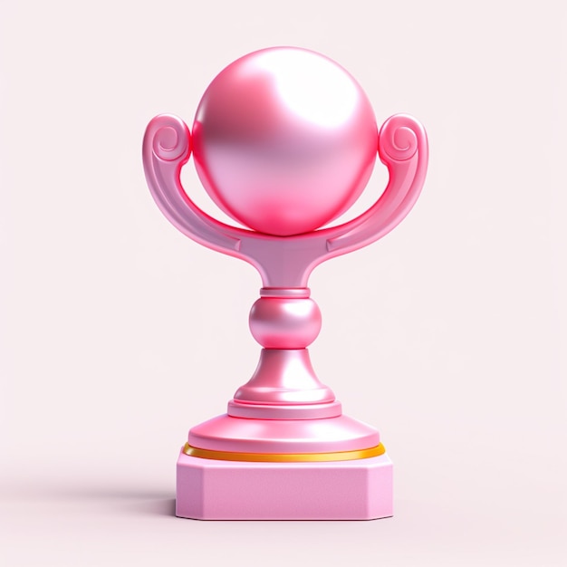 Il y a un trophée rose avec une base dorée sur un fond blanc.