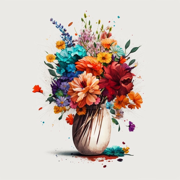 Il y a un vase avec un bouquet de fleurs dedans générative ai