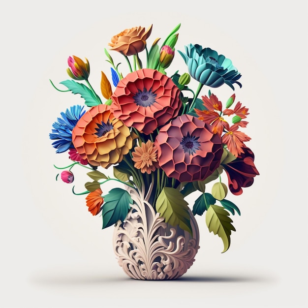 Il y a un vase avec un bouquet de fleurs dedans générative ai