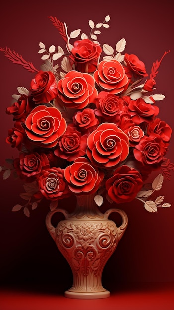 Il y a un vase avec un bouquet de roses rouges dedans générative ai