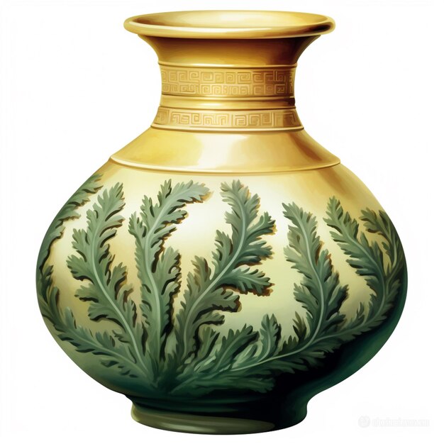 Photo il y a un vase avec un dessin vert et jaune sur lui.