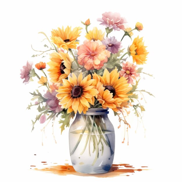 Il y a un vase avec des fleurs dedans sur une table générative ai