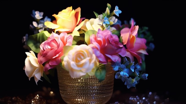 Il y a un vase avec des fleurs dedans sur une table générative ai