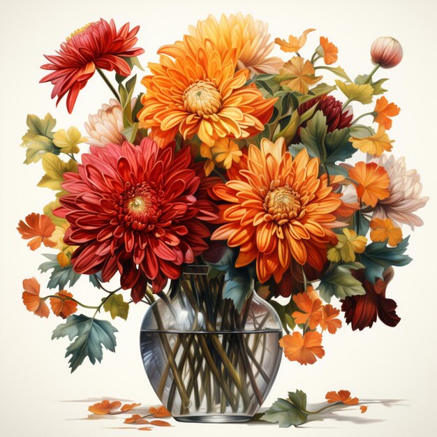 Il y a un vase avec des fleurs dessus sur une table générative ai