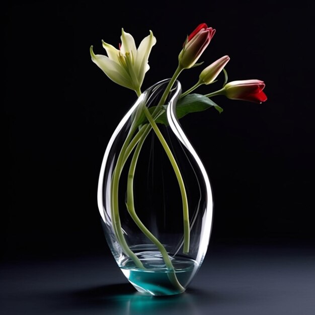 Il y a un vase avec trois fleurs sur une table ai générative