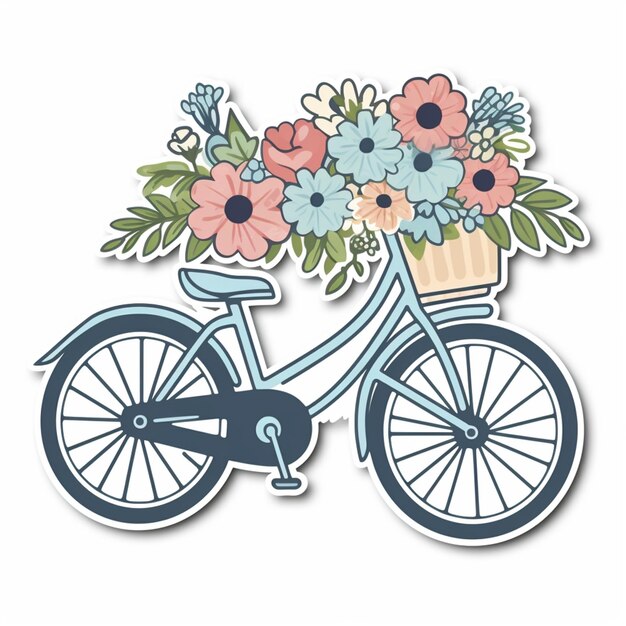 Photo il y a un vélo bleu avec des fleurs sur le panier générative ai