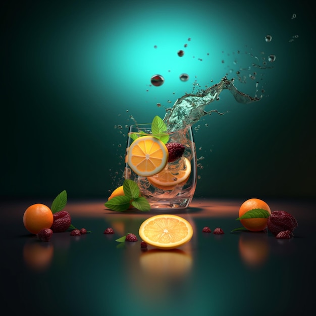 Il y a un verre d'eau avec des oranges et des feuilles de menthe générative ai