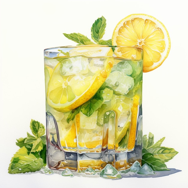 Il y a un verre de limonade avec une tranche de citron sur le côté génératif ai