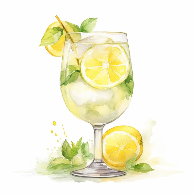 Il y a un verre de limonade avec une tranche de citron génératif ai
