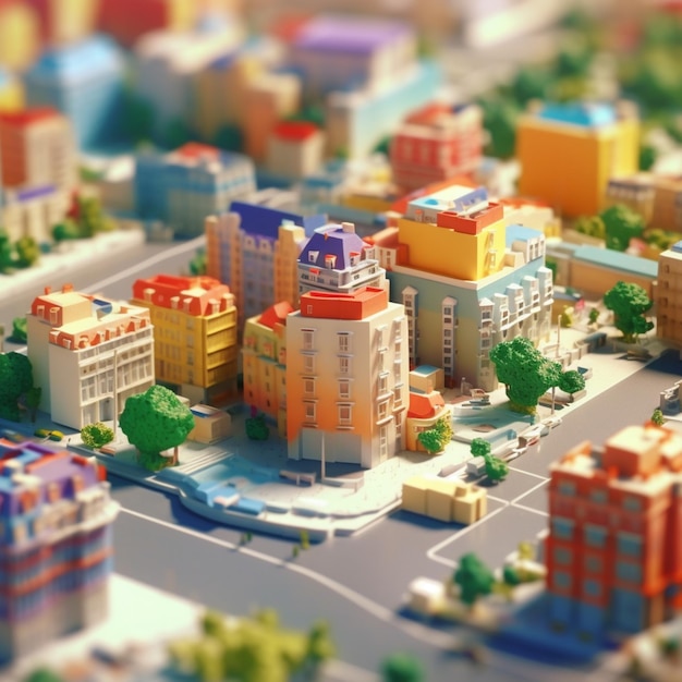 il y a une ville miniature avec beaucoup de bâtiments et d'arbres IA générative