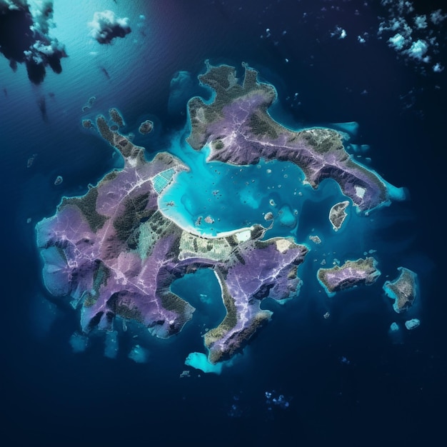 une île au milieu de l'océan avec une piscine bleue générative ai
