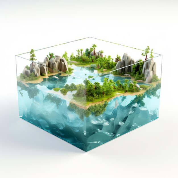 L'île cubique de verre contemporaine: une perspective ludique de la nature