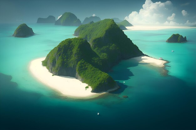 île dans la mer bleue