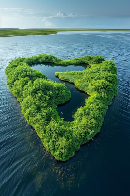 Une île dans la mer en forme de cœur en été
