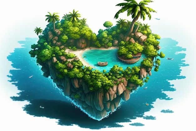 Une île dans la mer tropicale calme avec une Thaïlande en forme de coeur