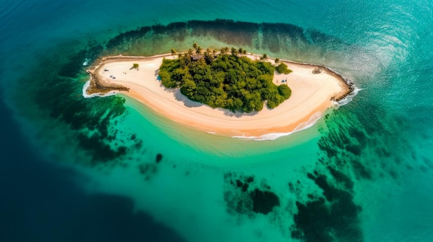 Une île dans l'océan avec une plage en arrière-plan