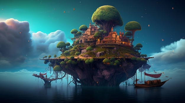 Une île fantastique avec un château dessus