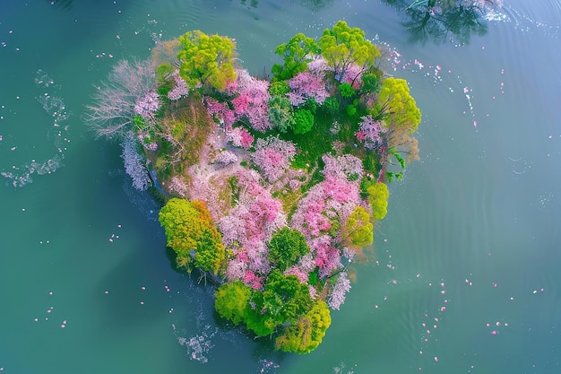 L'île en forme de cœur dans le lac