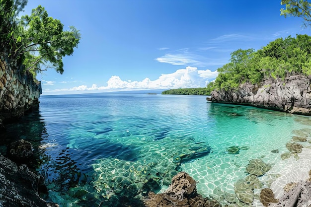 L'île avec la mer bleue par jour ensoleillé