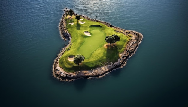 Une île de parcours de golf dans l'océan