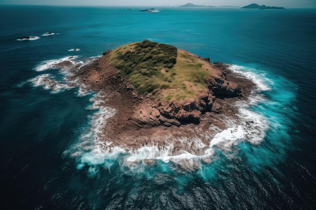 Une île tropicale au milieu de l'océan Vue de dessus Palmiers verts AI générative