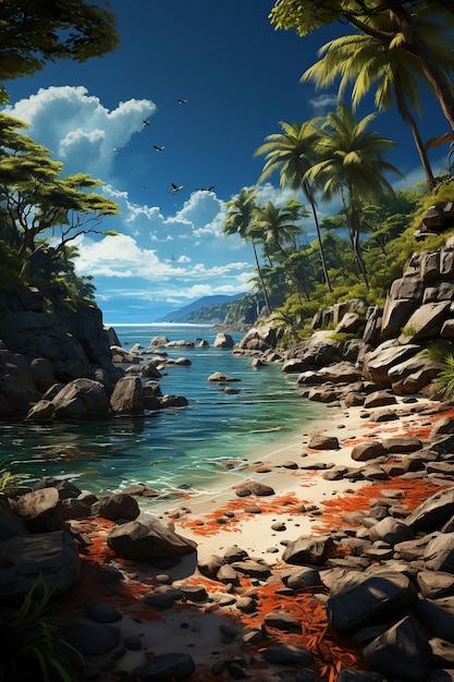 Photo Île tropicale avec des bateaux de pêche traditionnels