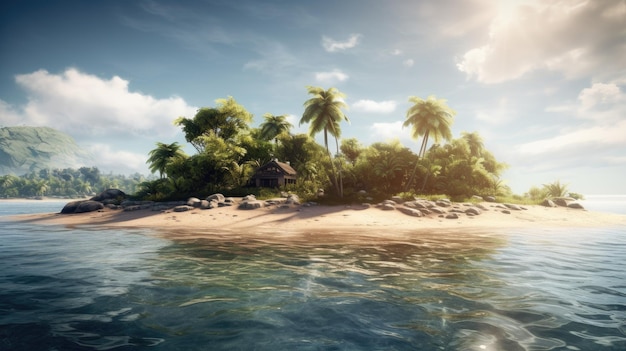 Une île tropicale avec des palmiers dans l'eau