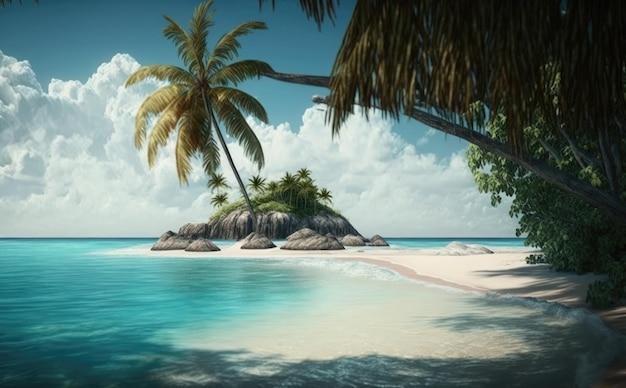 Une île tropicale avec des palmiers dessus