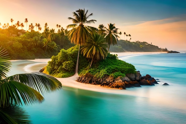 Une île tropicale avec des palmiers dessus