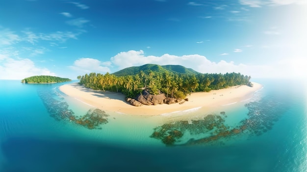 Une île tropicale avec une plage et le ciel