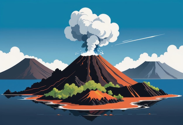Photo une île volcanique avec de la vapeur s'élevant de sa caldeira