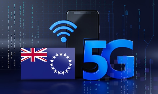 Les îles Cook sont prêtes pour le concept de connexion 5G. Fond de technologie Smartphone de rendu 3D