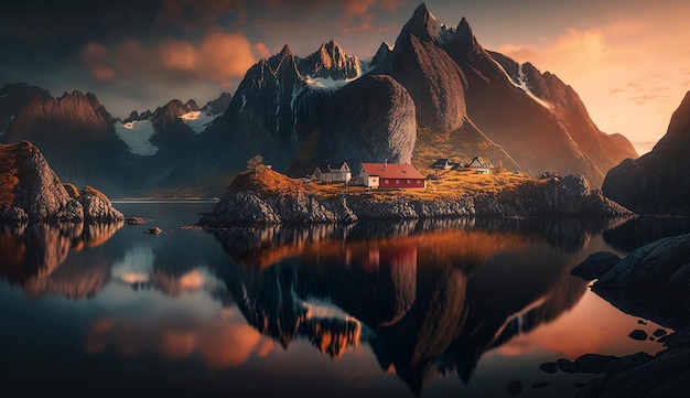 Photo Îles lofoten norvège image d'illustration stock ai art généré