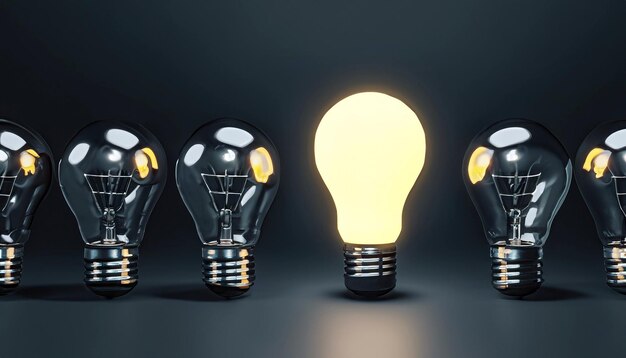 Illuminating Innovation Ampoule lumineuse au milieu d'ampoules éteintes dans l'obscurité Créative étincelante