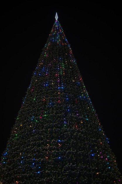 Illumination de Noël ou du nouvel an sur le sapin de la ville, décoration de rue de Noël