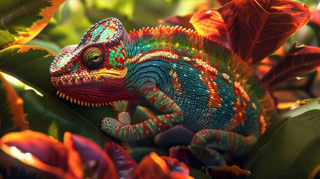 Photo l'illusion de la nature caméléon se mélange avec précision