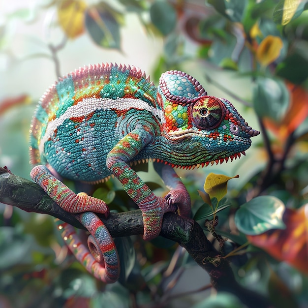 Photo l'illusion de la nature caméléon se mélange avec précision