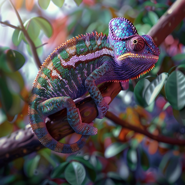 Photo l'illusion de la nature caméléon se mélange avec précision