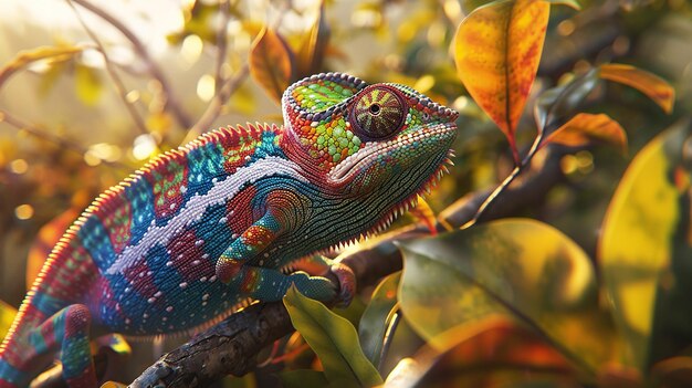 Photo l'illusion de la nature caméléon se mélange avec précision