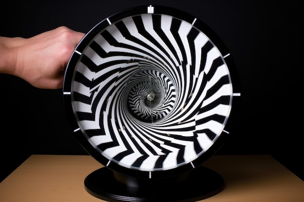 Illusion d'optique d'une horloge en rotation avec les aiguilles figées en place créées avec une IA générative