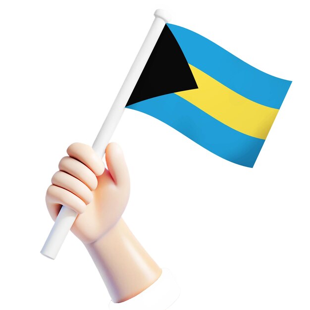 illustrateur de drapeau des Bahamas qui agite la main soutien du pays illustration de style dessin animé 3D