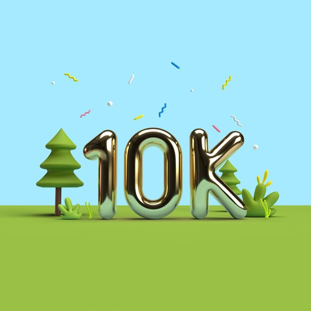 Illustration de 10k 10000 followers merci concept minimal de rendu 3d