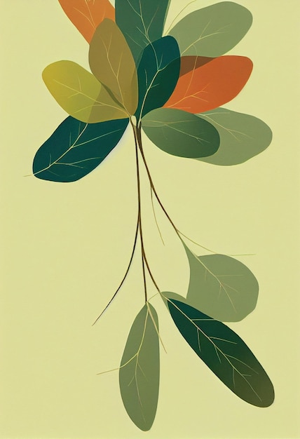 Illustration 2d minimaliste scandinave florale d'une branche avec des feuilles vertes copie espace botanique