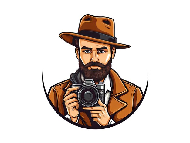 Photo illustration 2d d'un photographe caméra homme mâle dessin animé plat style simple logo badge ai générative